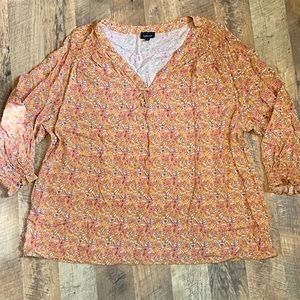 Jones New York Orange Floral Long Sleeve Plus Blouse. Size 2x.